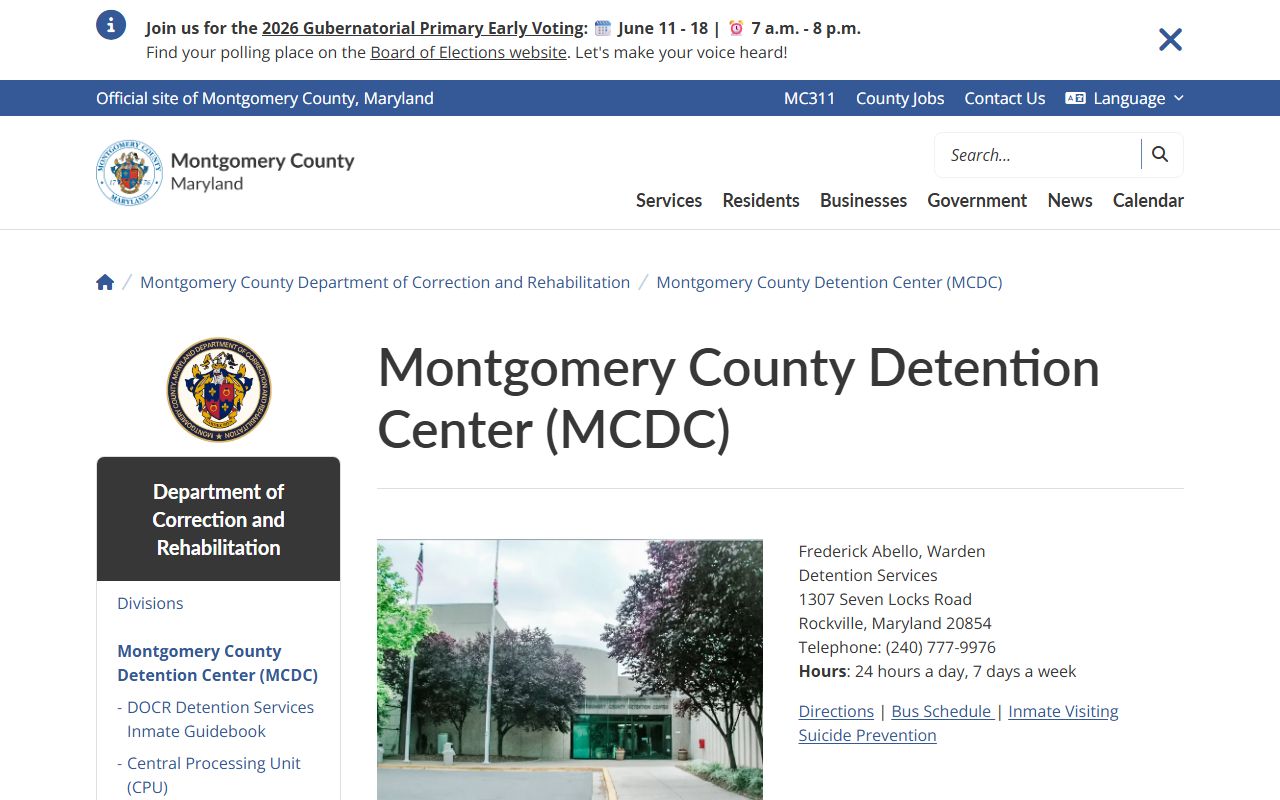 Montgomery County Detention Center MCDC custody search intake facility page
